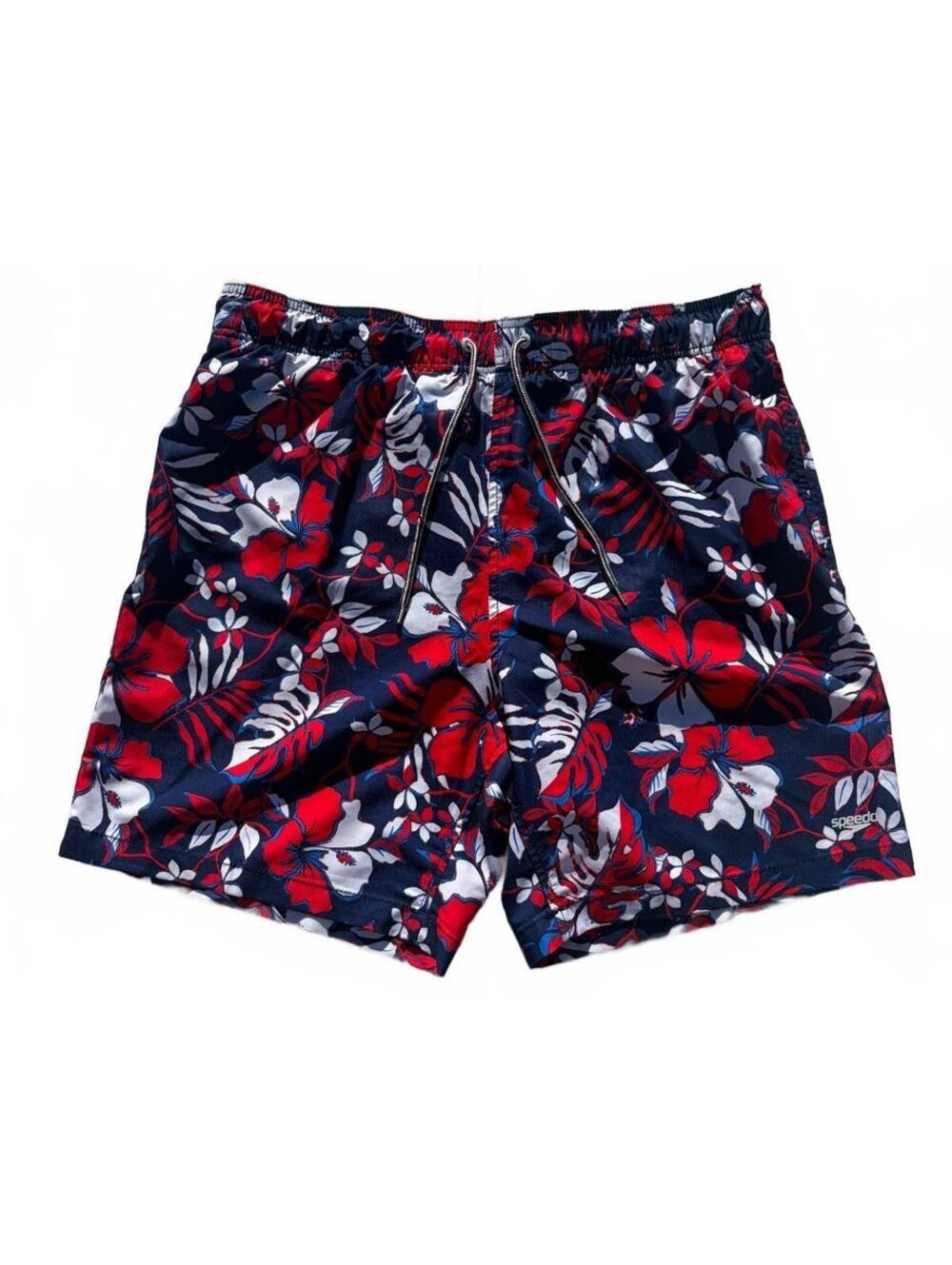Speedo Men's XL Navy Red Floral Swim Trunks Mesh Lined Shorts